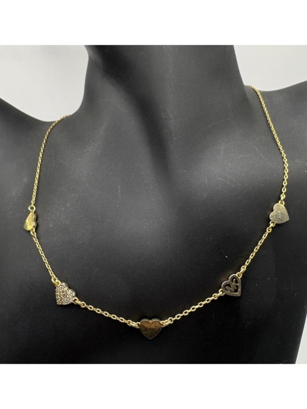 Michael Kors MK Gold Tone Pave Heart Necklace Dainty Chain Charm